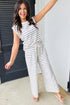 Striped Padded Shoulder Muscle Tee And Wide Leg Pants Lounge Set